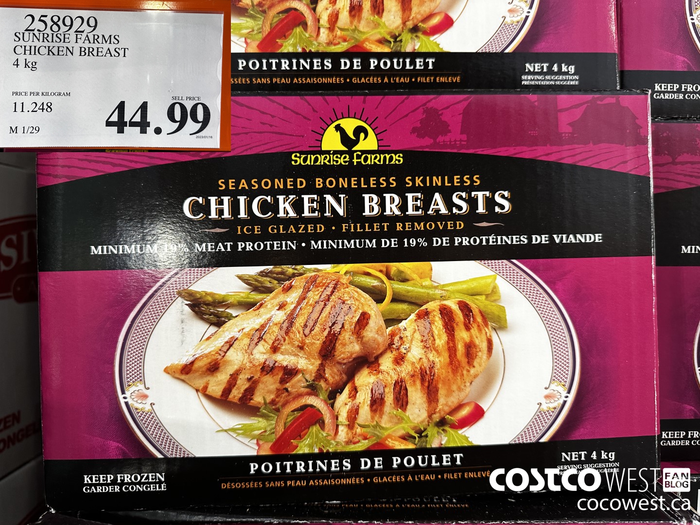 258929 SUNRISE FARMS CHICKEN BREAST 4 kg $44.99