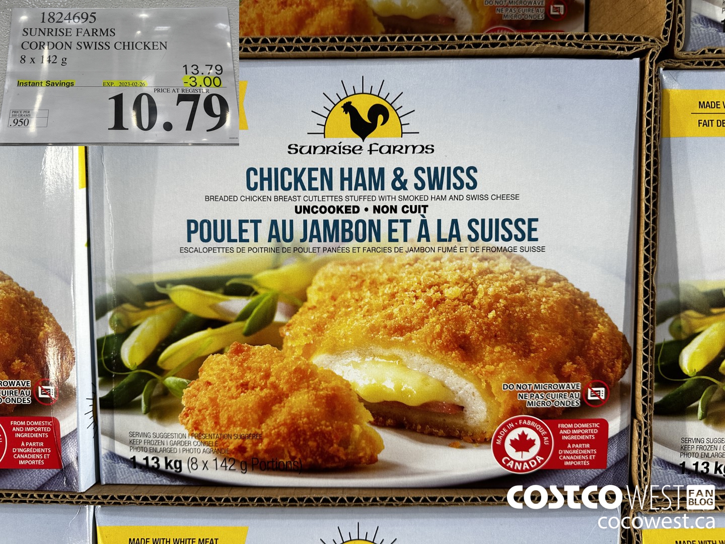 1824695 SUNRISE FARMS CORDON SWISS CHICKEN 8 x 142 g ($3.00 INSTANT SAVINGS EXPIRES ON 2023-02-26) $10.79