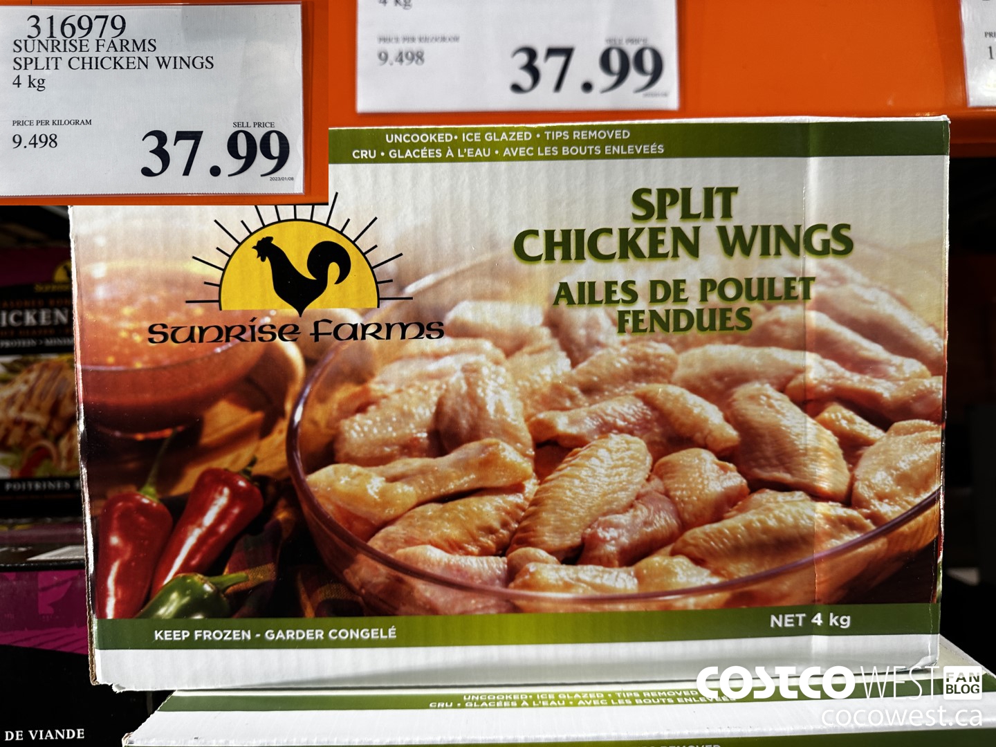 316979 SUNRISE FARMS SPLIT CHICKEN WINGS 4 kg $37.99