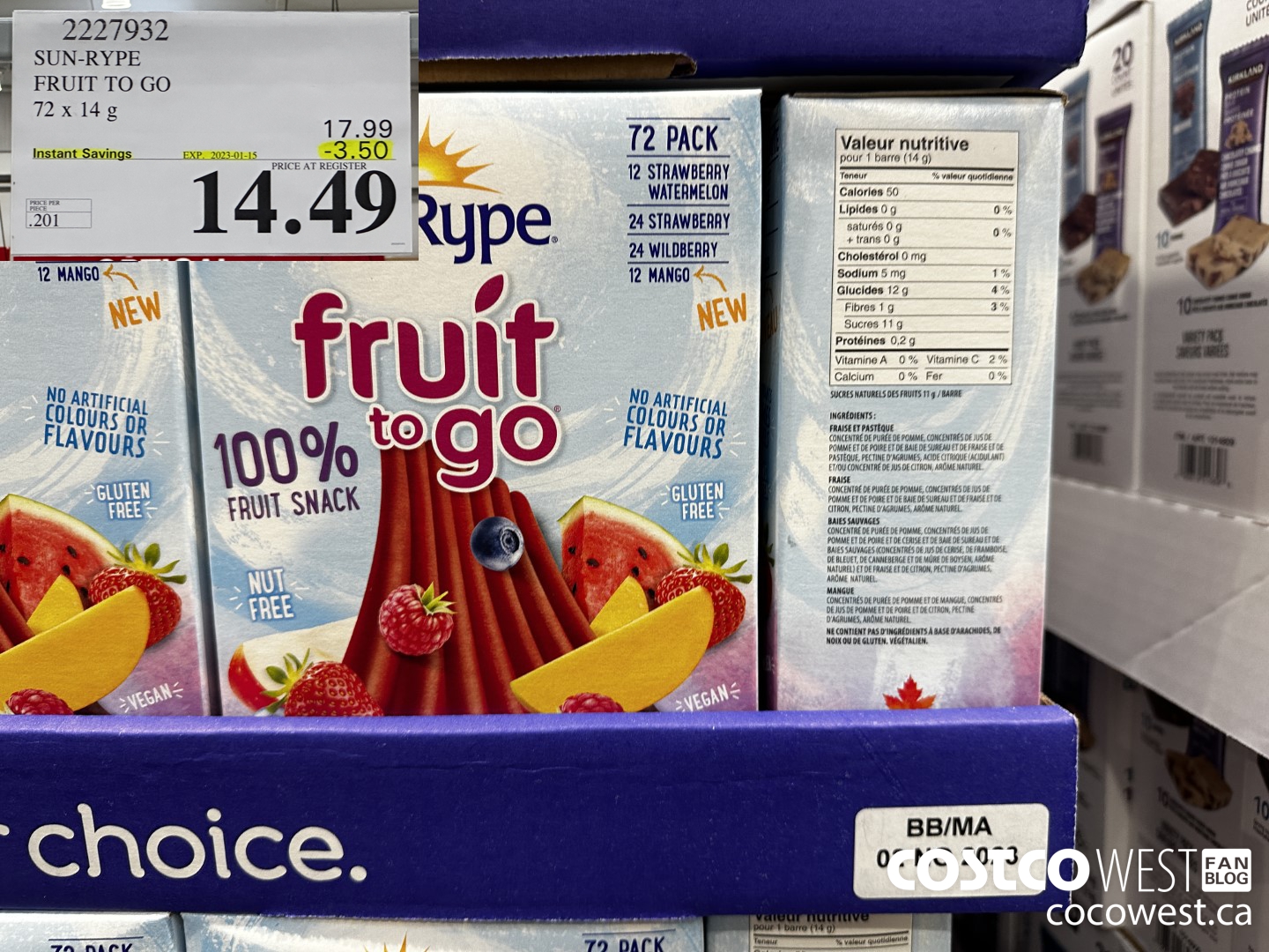 2227932 SUN-RYPE FRUIT TO GO 72 x 14g ($3.50 INSTANT SAVINGS EXPIRES ON 2023-01-15) $14.49
