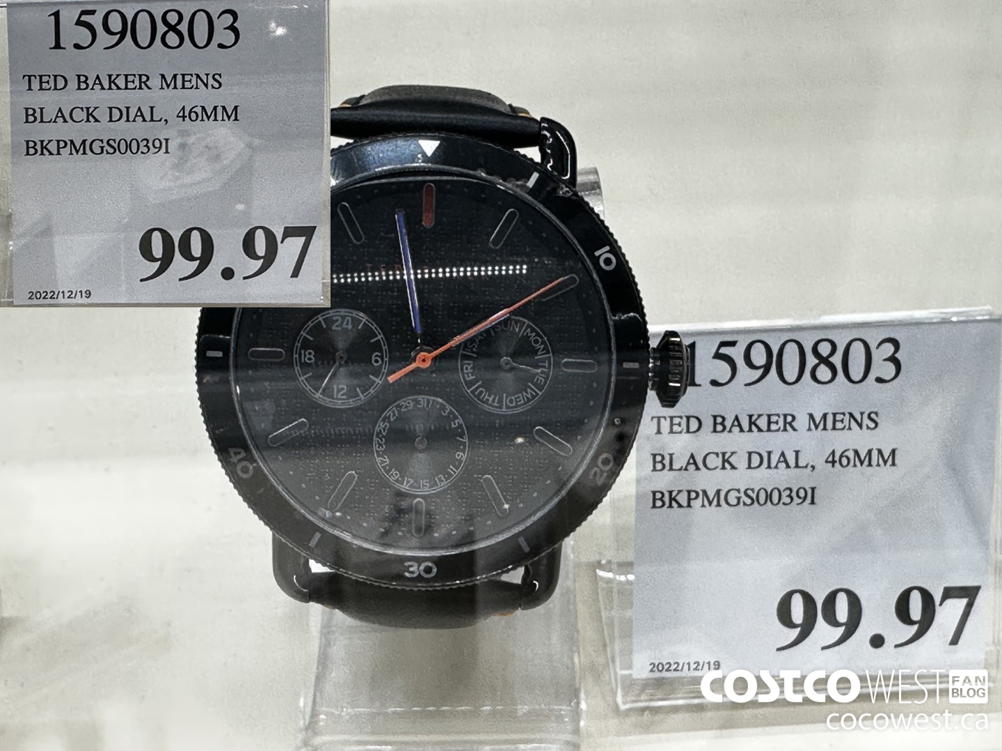 1590803 TED BAKER MENS BLACK DIAL, 46MM BKPMGS0039I $99.97