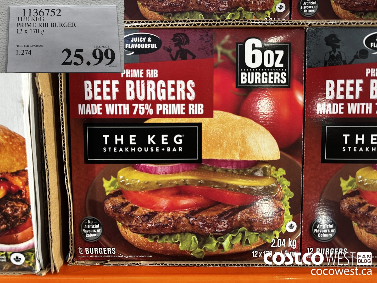 1136752 THE KEG PRIME RIB BURGER 12 X 170G $25.99