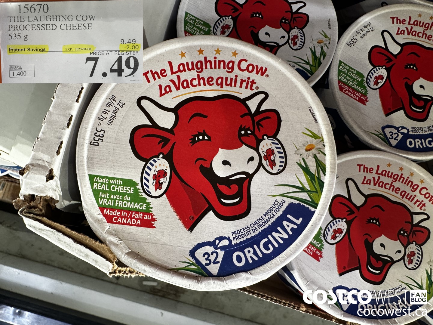 15670 THE LAUGHING COW PROCESSED CHEESE 535 g ($2.00 INSTANT SAVINGS EXPIRES ON 2023-01-08) $7.49