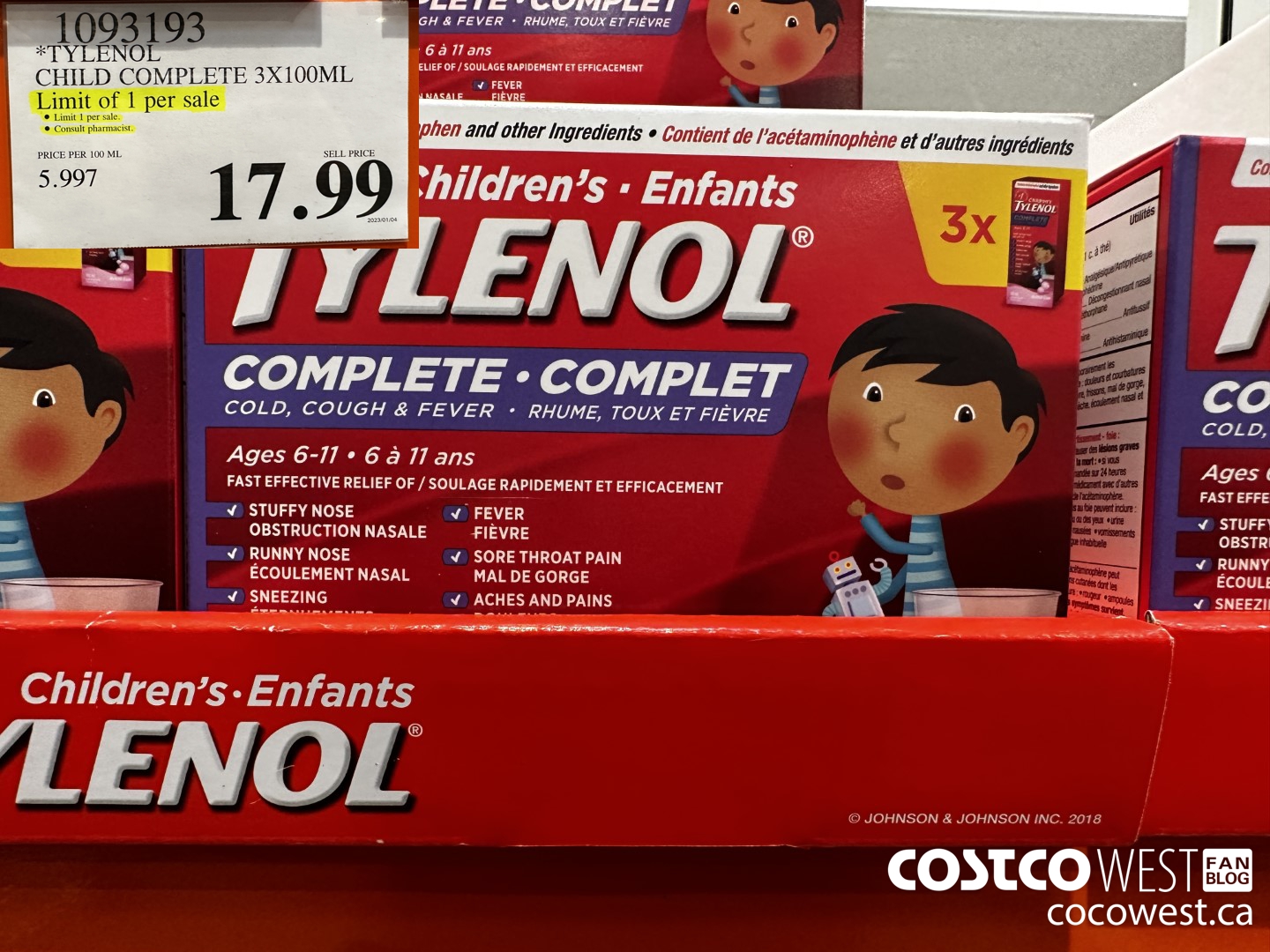 1093193 TYLENOL CHILD COMPLETE 3 X 100 ML $17.99