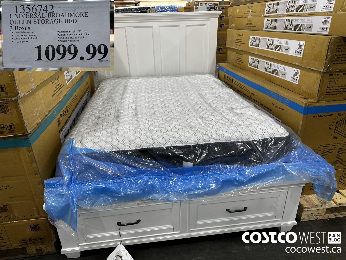 1356742 UNIVERSAL BROADMORE QUEEN STORAGE BED 3 BOXES $1099.99