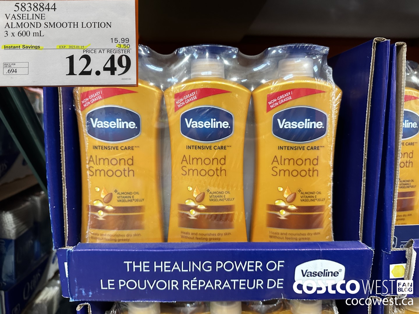 5838844 VASELINE ALMOND SMOOTH LOTION 3 X 600 ML ($3.50 INSTANT SAVINGS EXPIRES ON 2023-01-15) $12.49