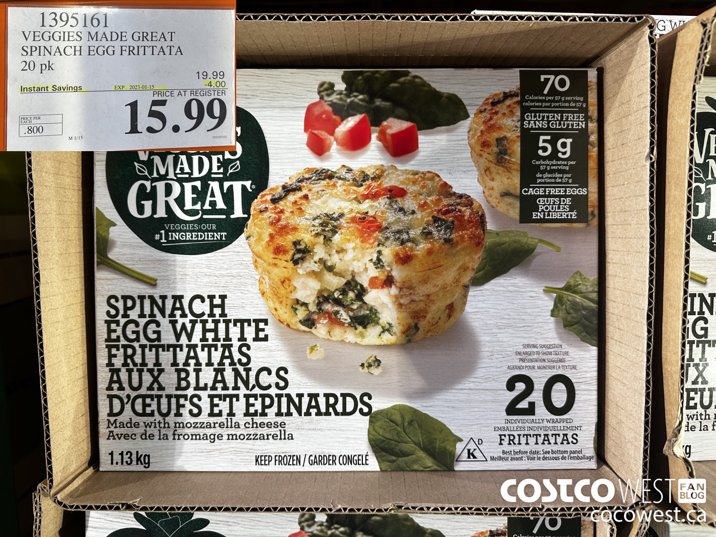 1395161 VEGGIES MADE GREAT SPINACH EGG FRITTATA 20 PK ($4.00 INSTANT SAVINGS EXPIRES ON 2023-01-15) $15.99