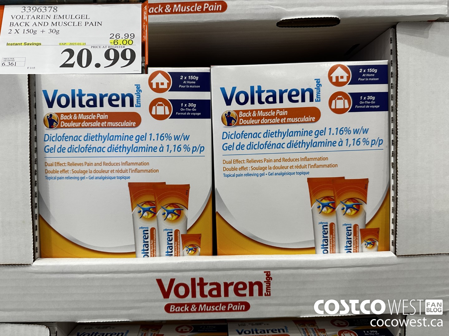 3396378 VOLTAREN EMULGEL BACK AND MUSCLE PAIN 2 X 150g + 30g ($6.00 INSTANT SAVINGS EXPIRES ON 2023-01-15) $20.99