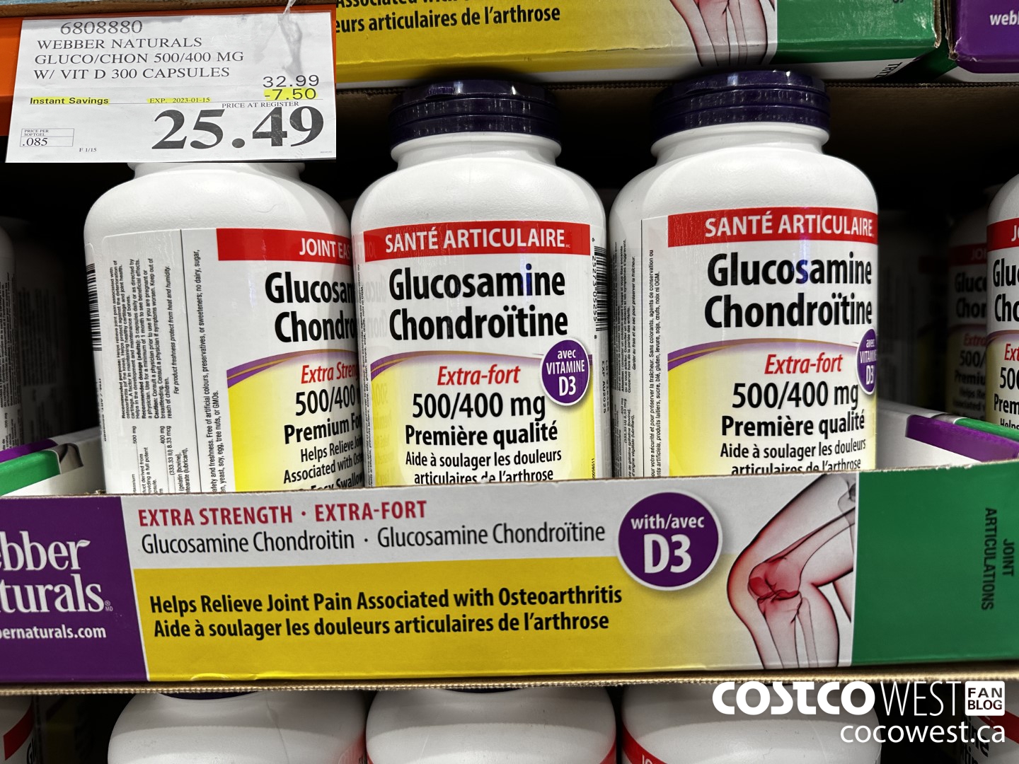 6808880 WEBBER NATURALS GLUCO/CHON 500/400 MG W/VIT D 300 CAPSULES ($7.50 INSTANT SAVINGS EXPIRES ON 2023-01-15) $25.49