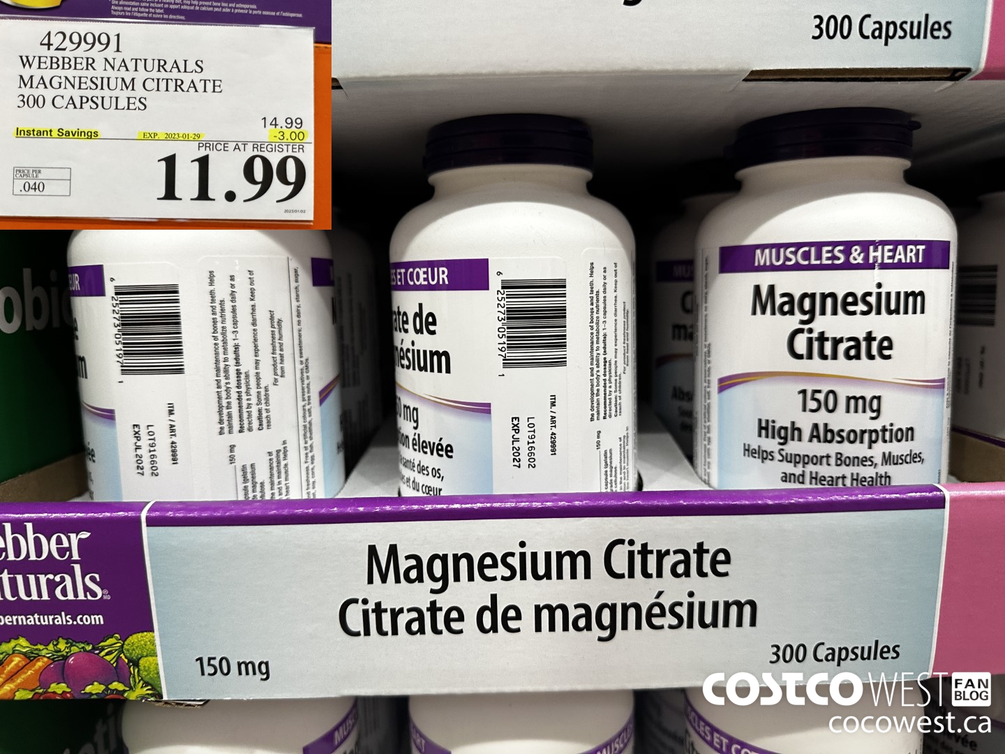 429991 WEBBER NATURALS MAGNESIUM CITRATE 300 CAPSULES ($3.00 INSTANT SAVINGS EXPIRES ON 2023-01-29) $11.99
