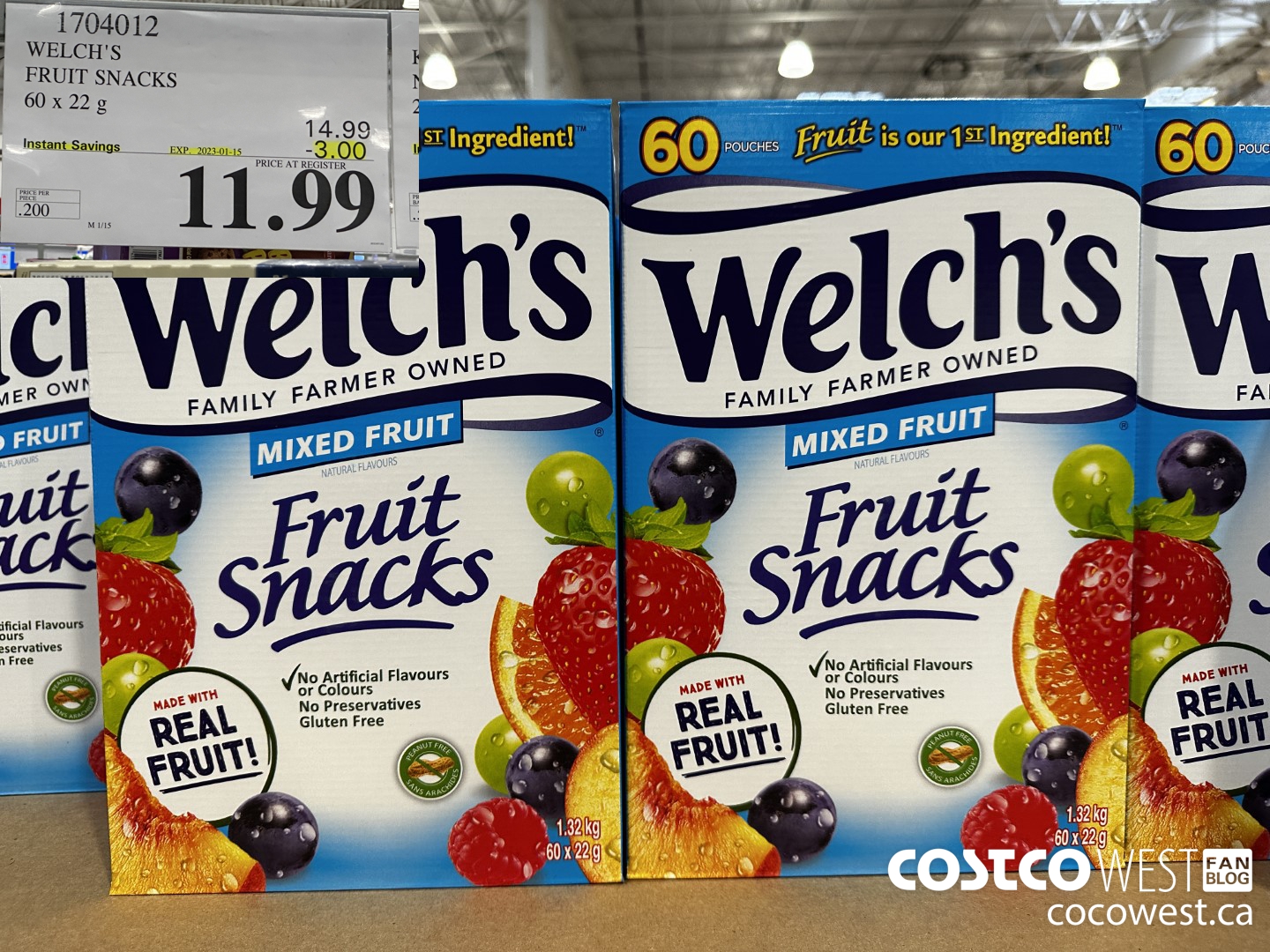1704012 WELCH'S FRUIT SNACKS 60 x 22 g ($3.00 INSTANT SAVINGS EXPIRES ON 2023-01-15) $11.99