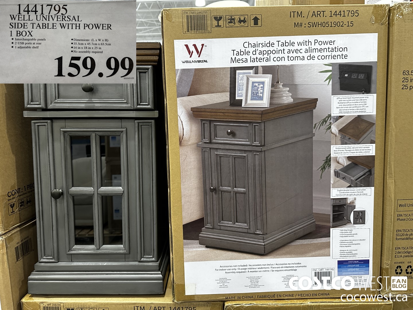 1441795 WELL UNIVERSAL SIDE TABLE WITH POWER 1 BOX $159.99