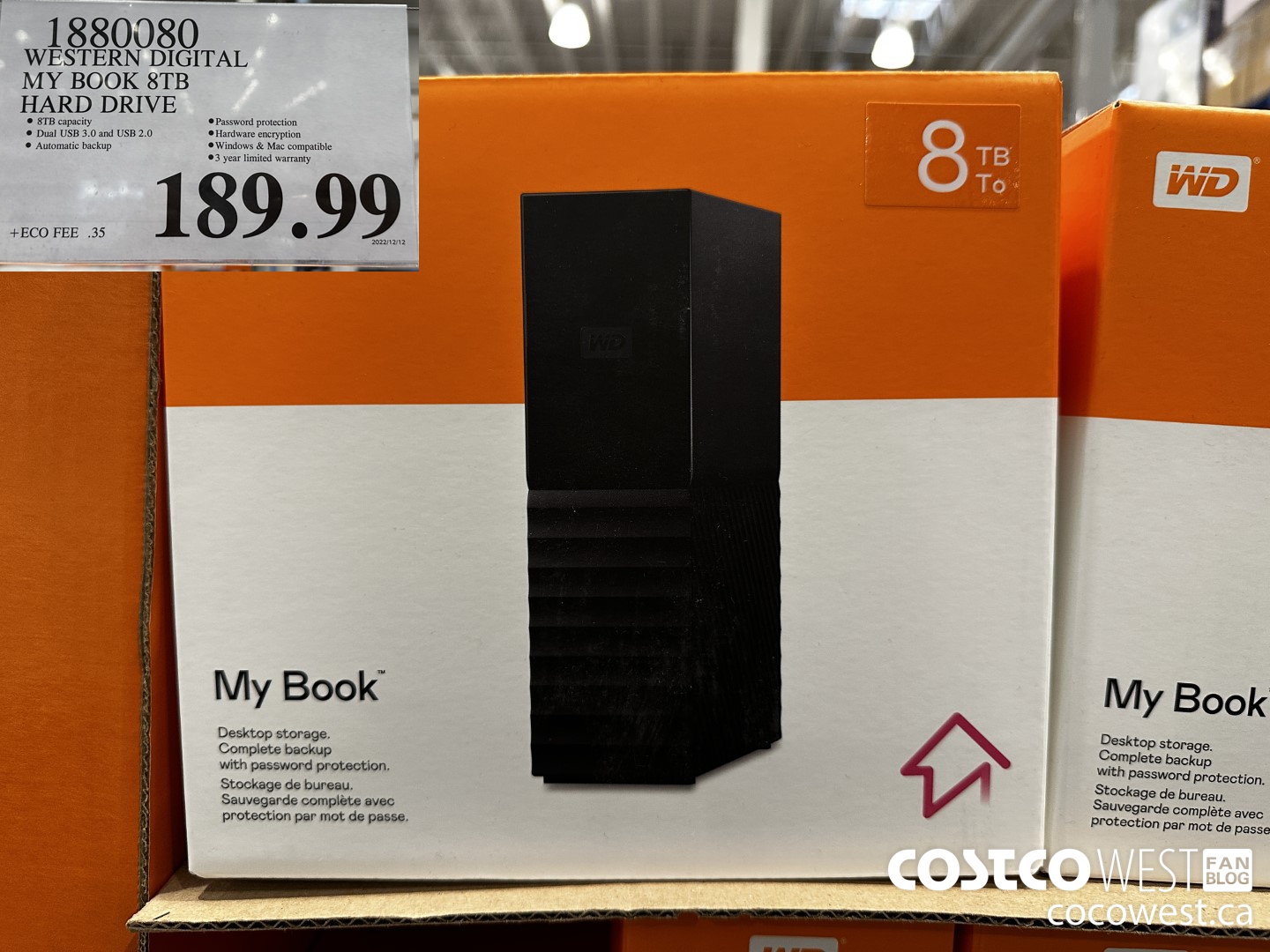 1880080 WESTERN DIGITAL MY BOOK 8TB HARD DRIVE $189.99