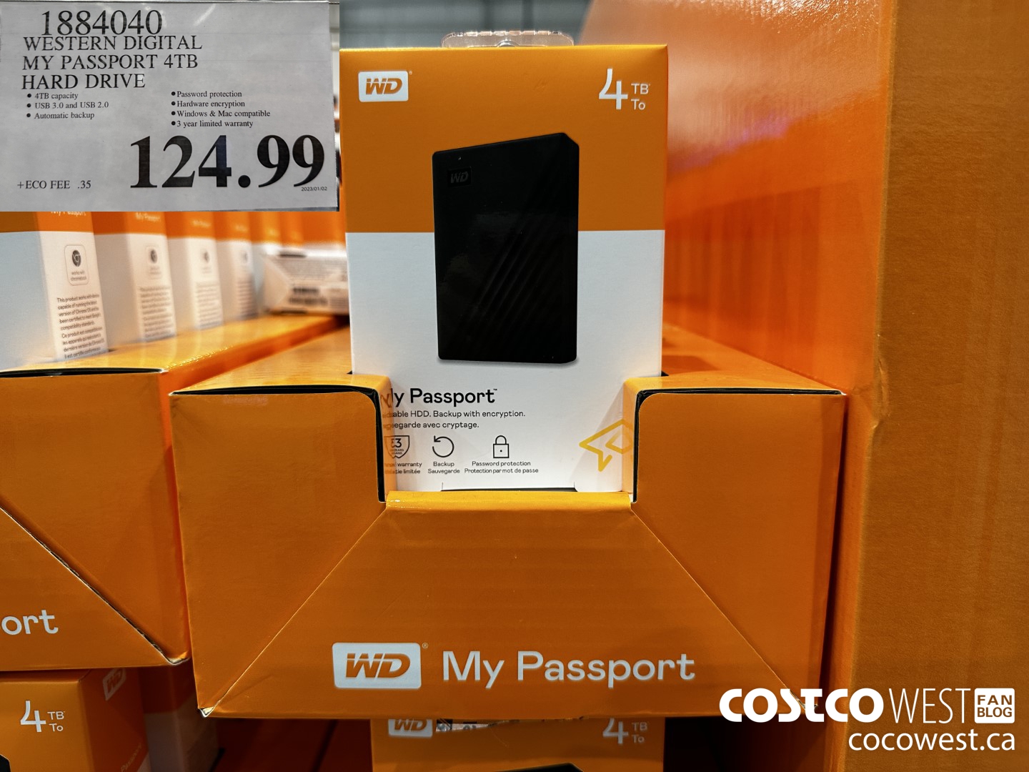 1884040 WESTERN DIGITAL MY PASSPORT 4TB HARD DRIVE $124.99