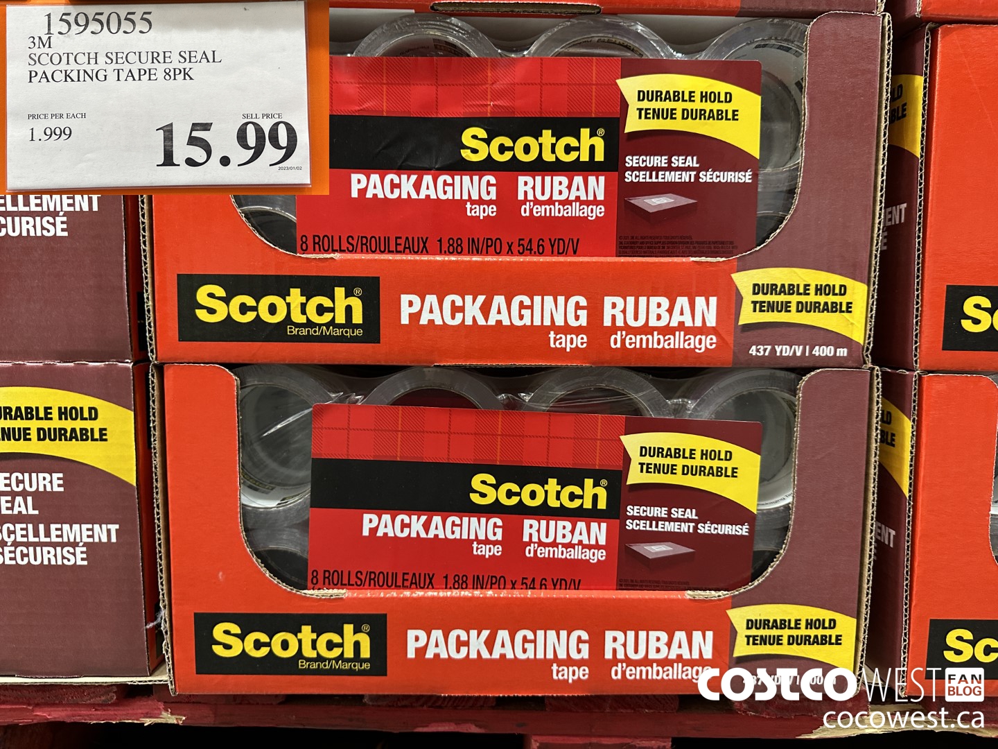 1595055 3M SCOTCH SECURE SEAL PACKING TAPE 8PK $15.99