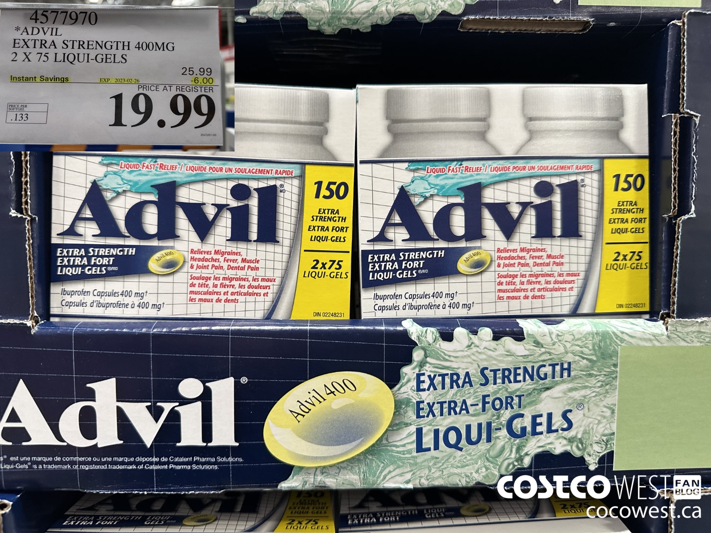 4577970 ADVIL EXTRA STRENGTH 400 MG 2 X 75 LIQUI-GELS ($6.00 INSTANT SAVINGS EXPIRES ON 2023-02-26) $19.99