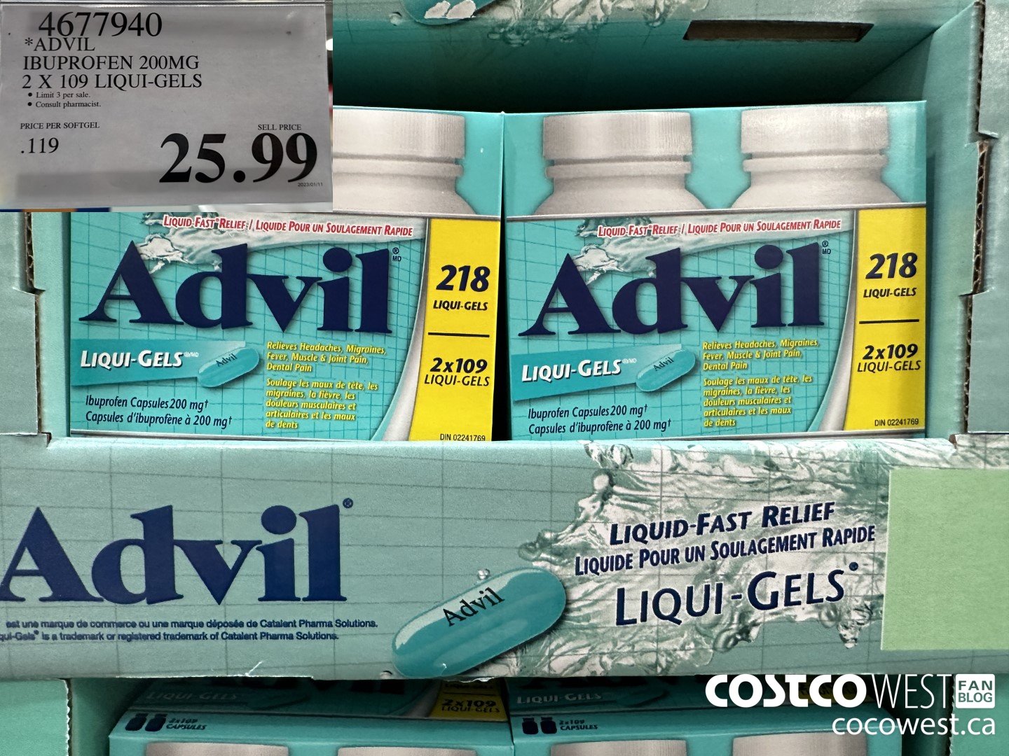 4677940 ADVIL IBUPROFEN 200MG 2 X 109 LIQUI-GELS $25.99