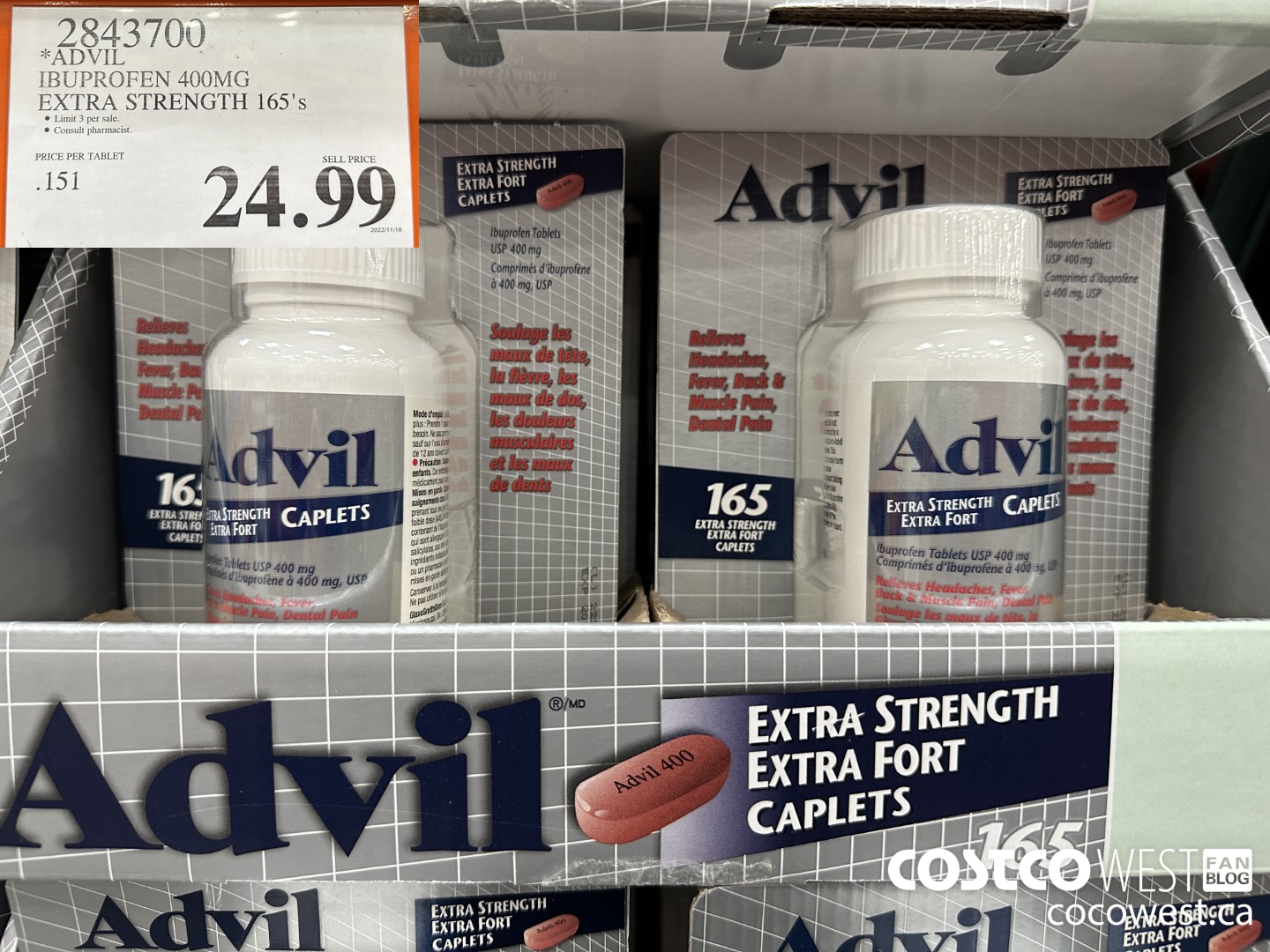 2843700 ADVIL IBUPROFEN 400MG EXTRA STRENGTH 165'S $24.99