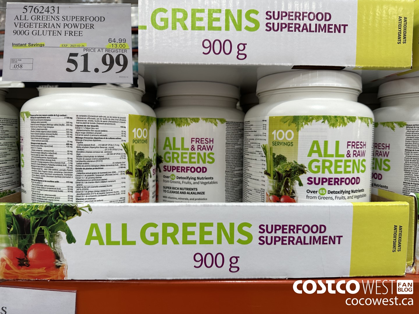 5762431 ALL GREENS SUPERFOOD VEGETERIAN POWDER 900G GLUTEN FREE ($13.00 INSTANT SAVINGS EXPIRES ON 2023-02-26) $51.99