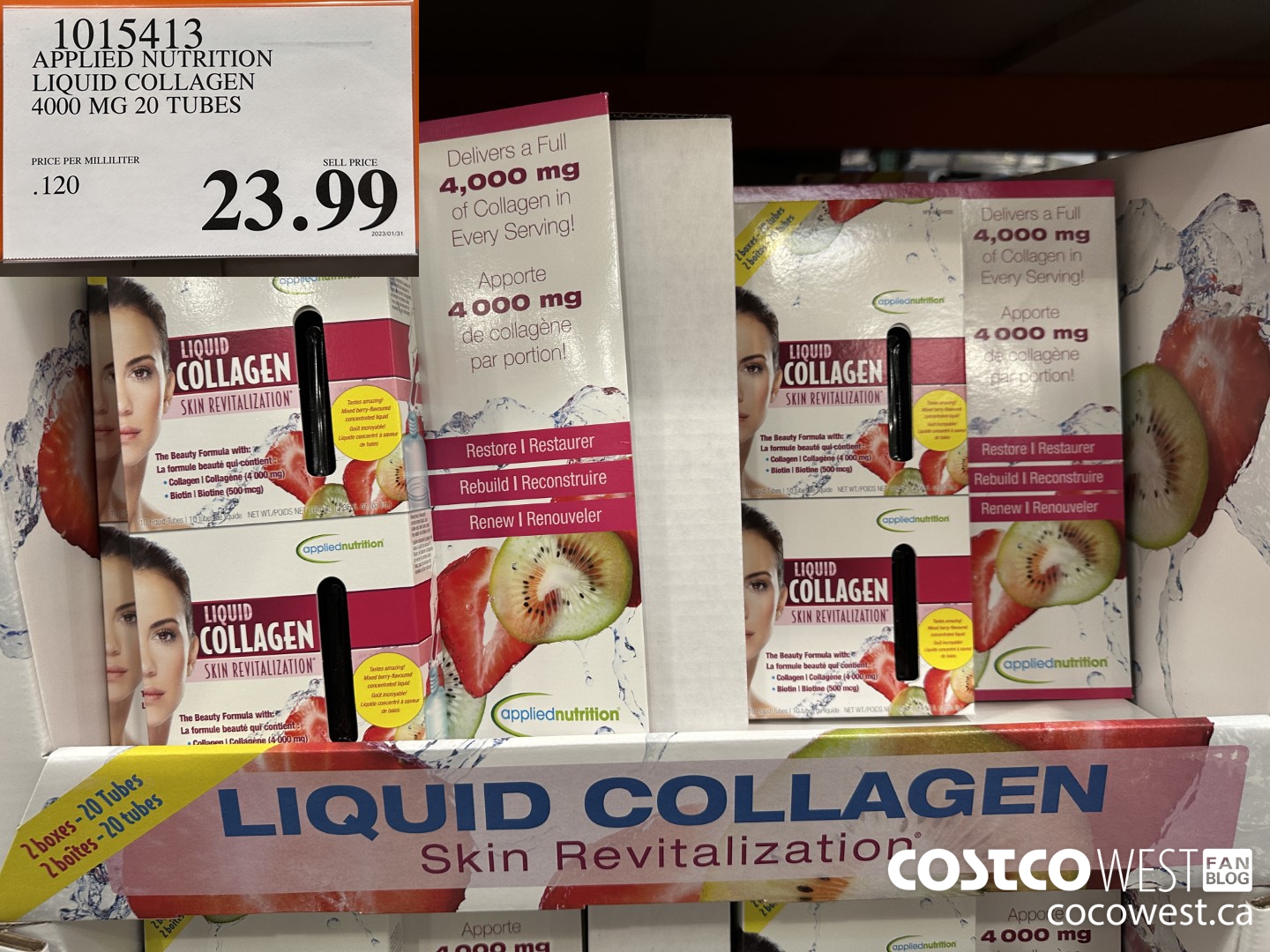 1015413 APPLIED NUTRITION LIQUID COLLAGEN 4000 MG 20 TUBES $23.99
