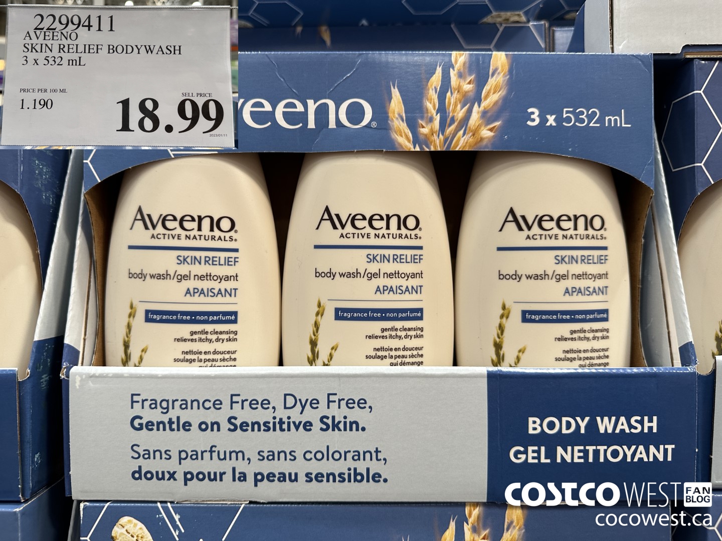 2299411 AVEENO SKIN RELIEF BODYWASH 3 x 532 mL $18.99