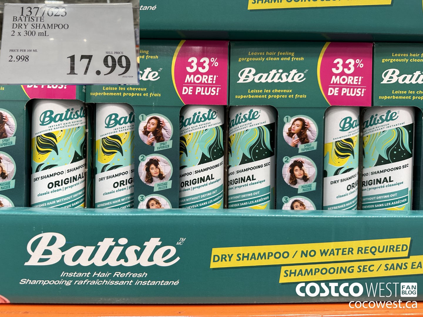 1377623 BATISTE DRY SHAMPOO 2 x 300 mL $17.99