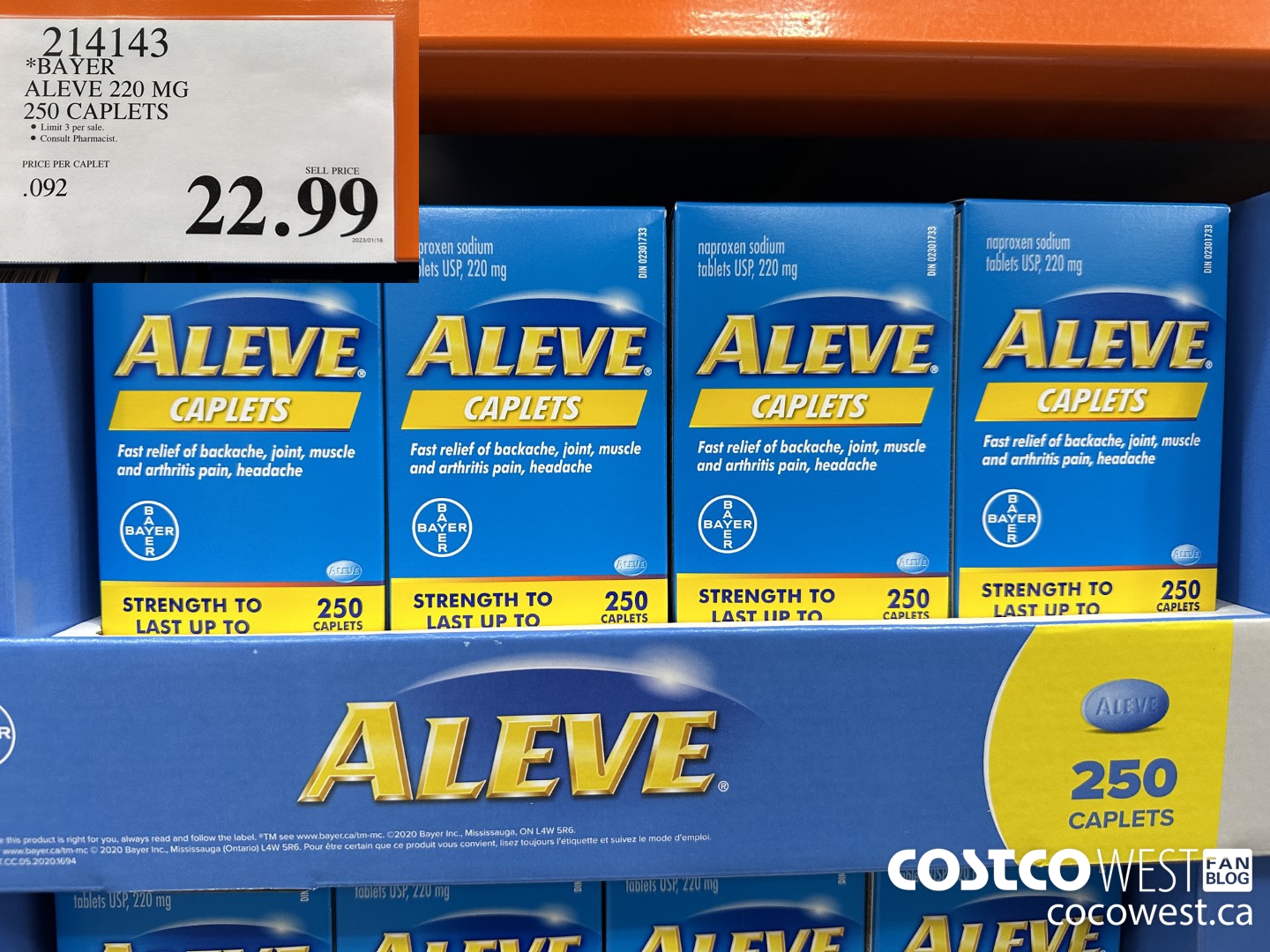 214143 BAYER ALEVE 220 MG 250 CAPLETS $22.99