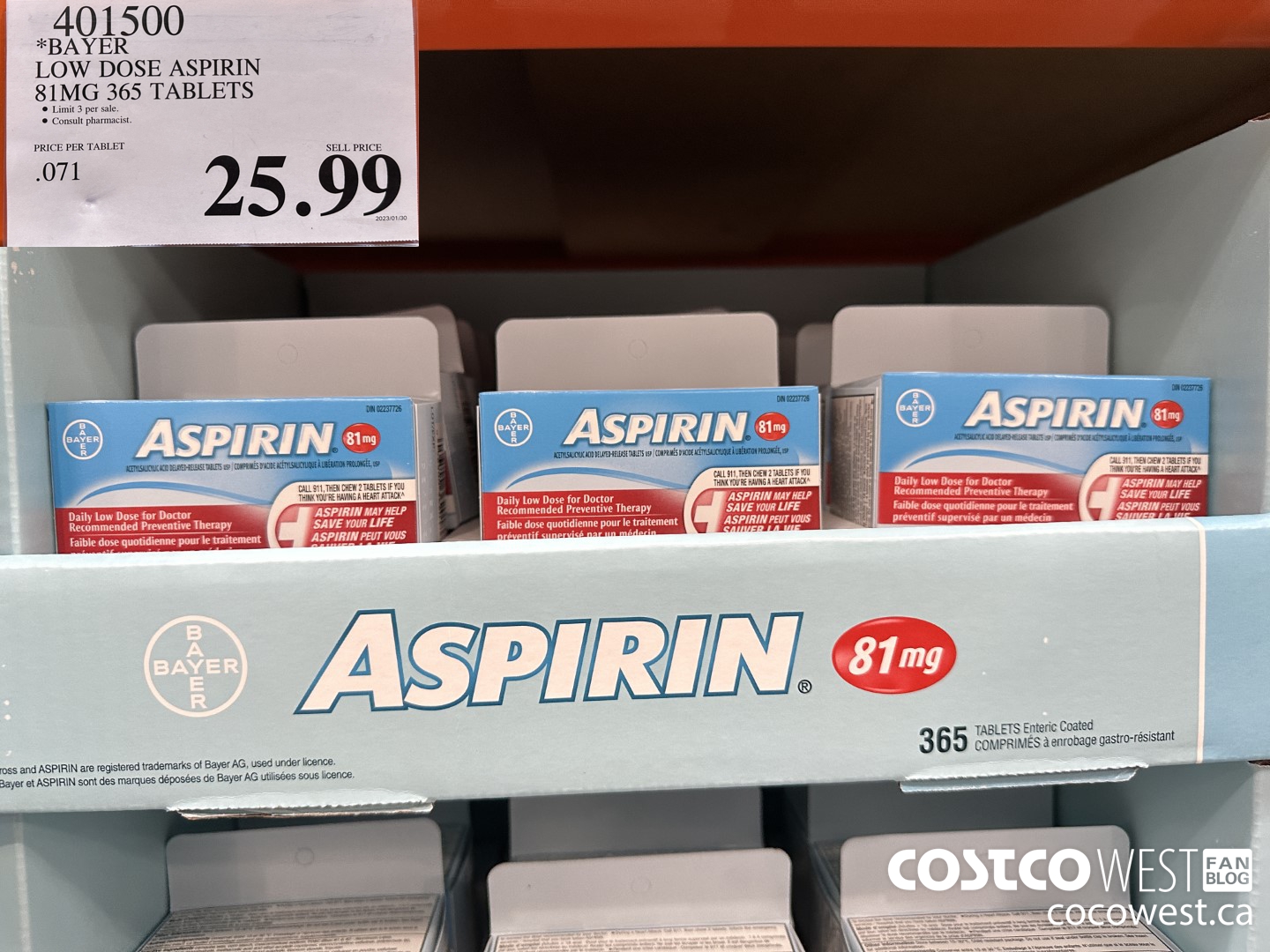 401500 BAYER LOW DOSE ASPIRIN 81MG 365 TABLETS $25.99