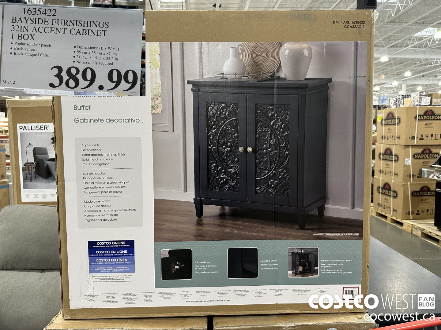 1635422 BAYSIDE FURNISHINGS 32IN ACCENT CABINET 1 BOX $389.99