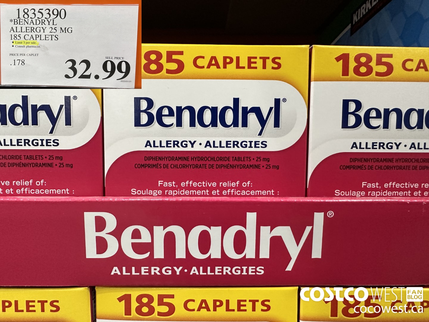 1835390 BENADRYL ALLERGY 25 MG 185 CAPLETS $32.99