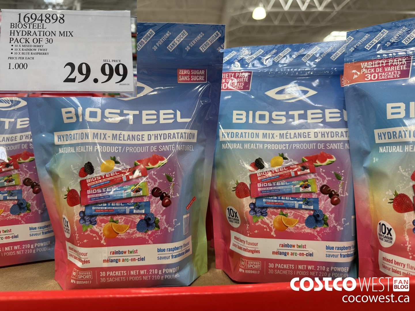 1694898 BIOSTEEL HYDRATION MIX PACK OF 30 $29.99