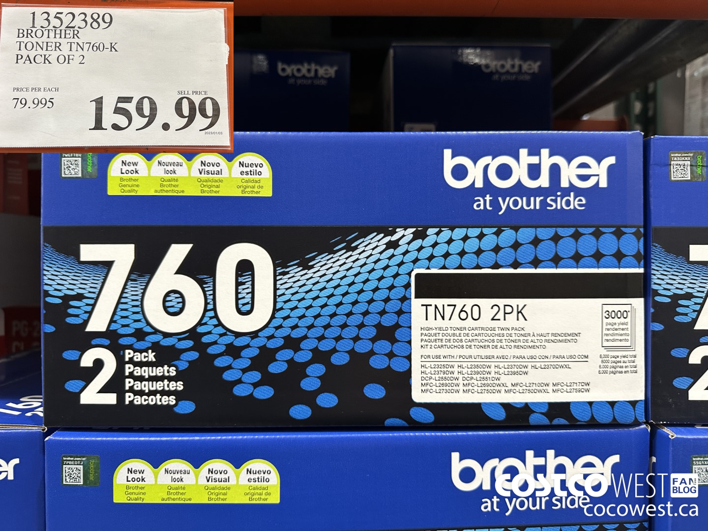 1352389 BROTHER TONER TN760-K PACK OF 2 $159.99