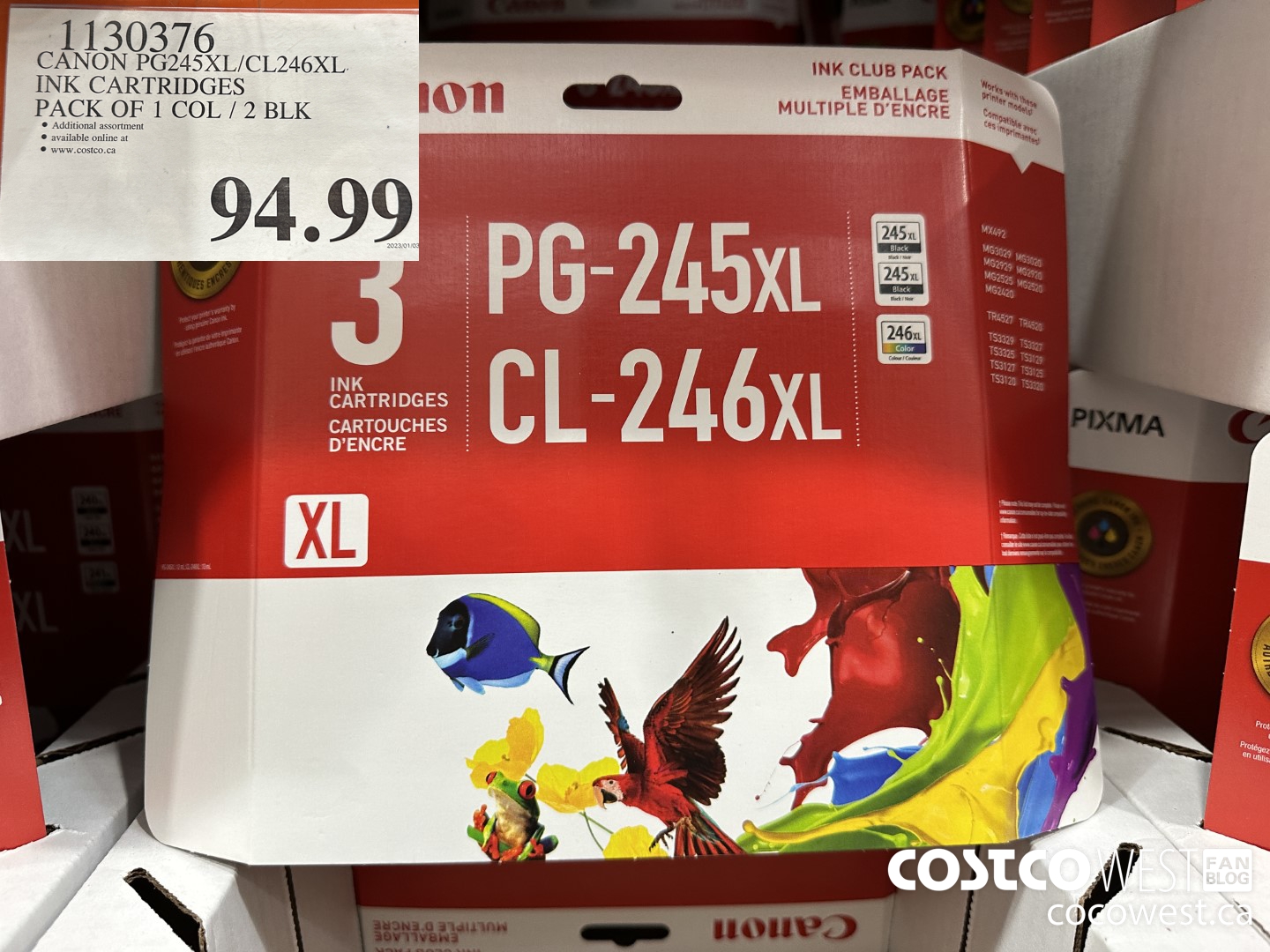 1130376 CANON PG245XL/CL246XL INK CARTRIDGES PACK OF 1 COL / 2 BLK $94.99