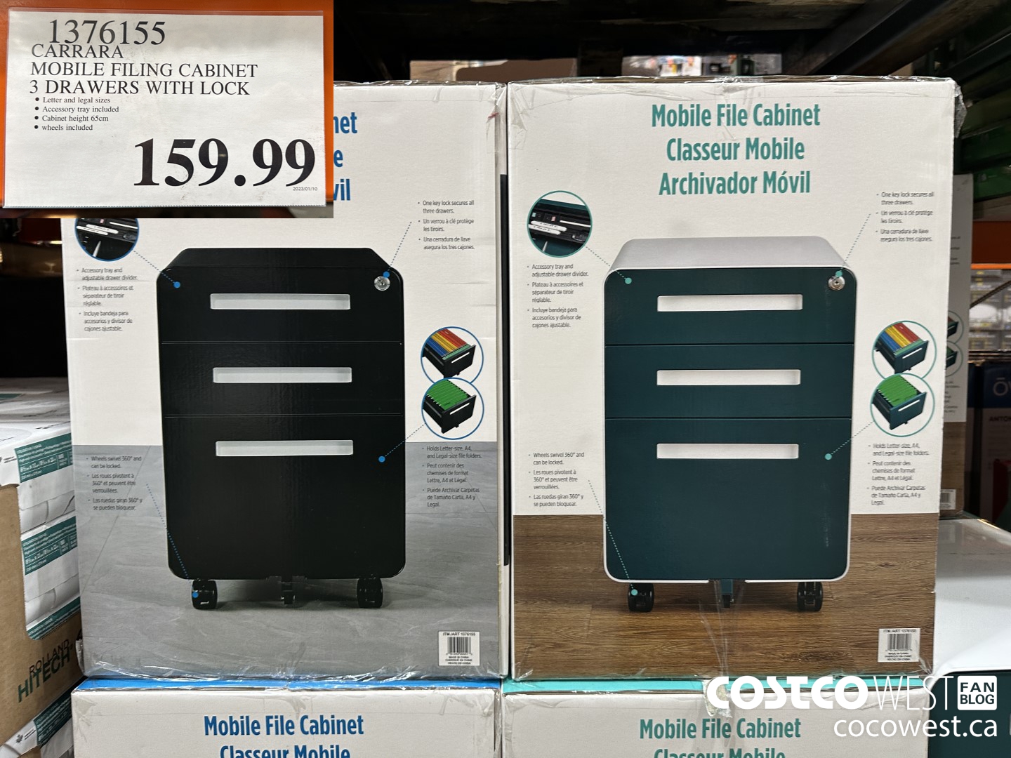 1376155 CARRARA MOBILE FILING CABINET 3 DRAWERS WITH LOCK $159.99