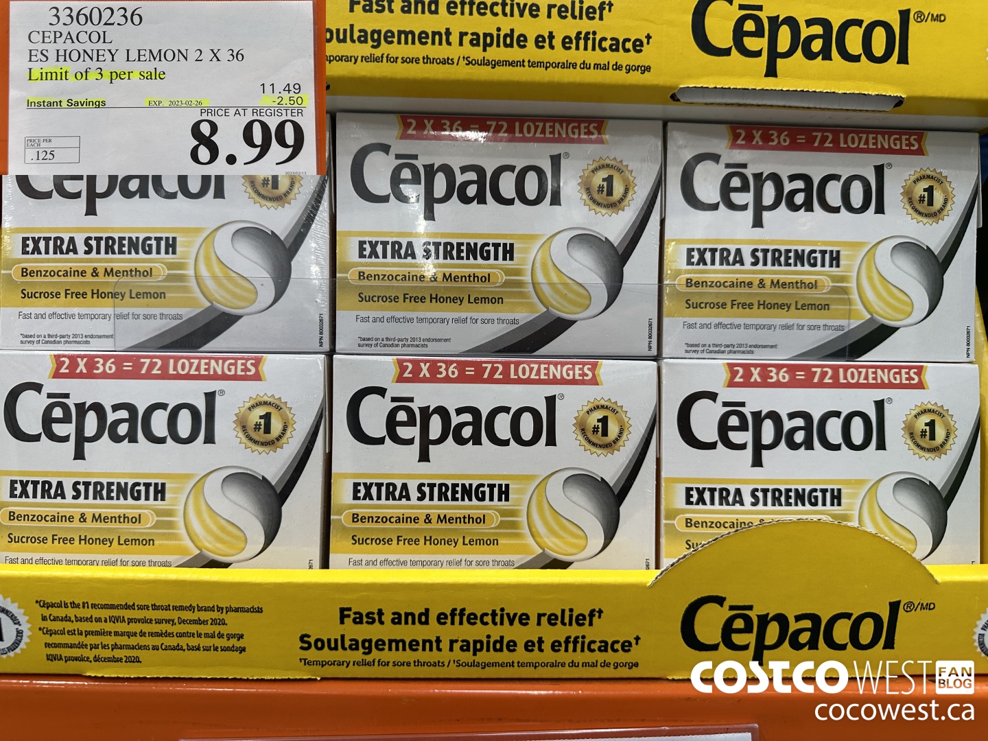 3360236 CEPACOL ES HONEY LEMON 2 X 36 ($2.50 INSTANT SAVINGS EXPIRES ON 2023-02-26) $8.99