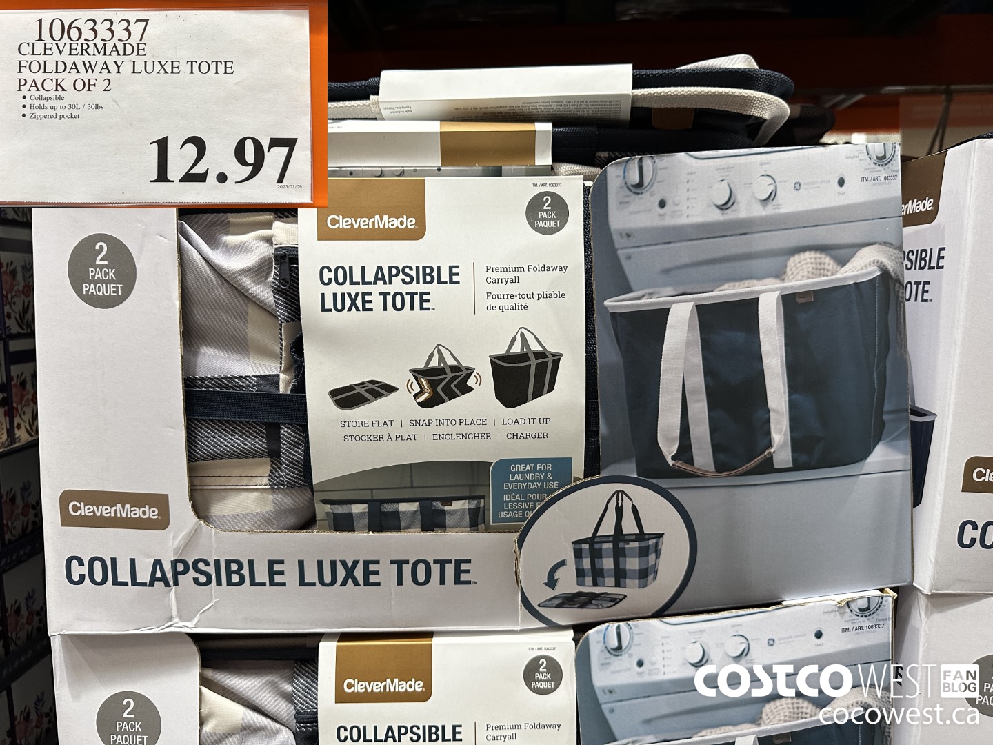 1063337 CLEVERMADE FOLDAWAY LUXE TOTE PACK OF 2 $12.97