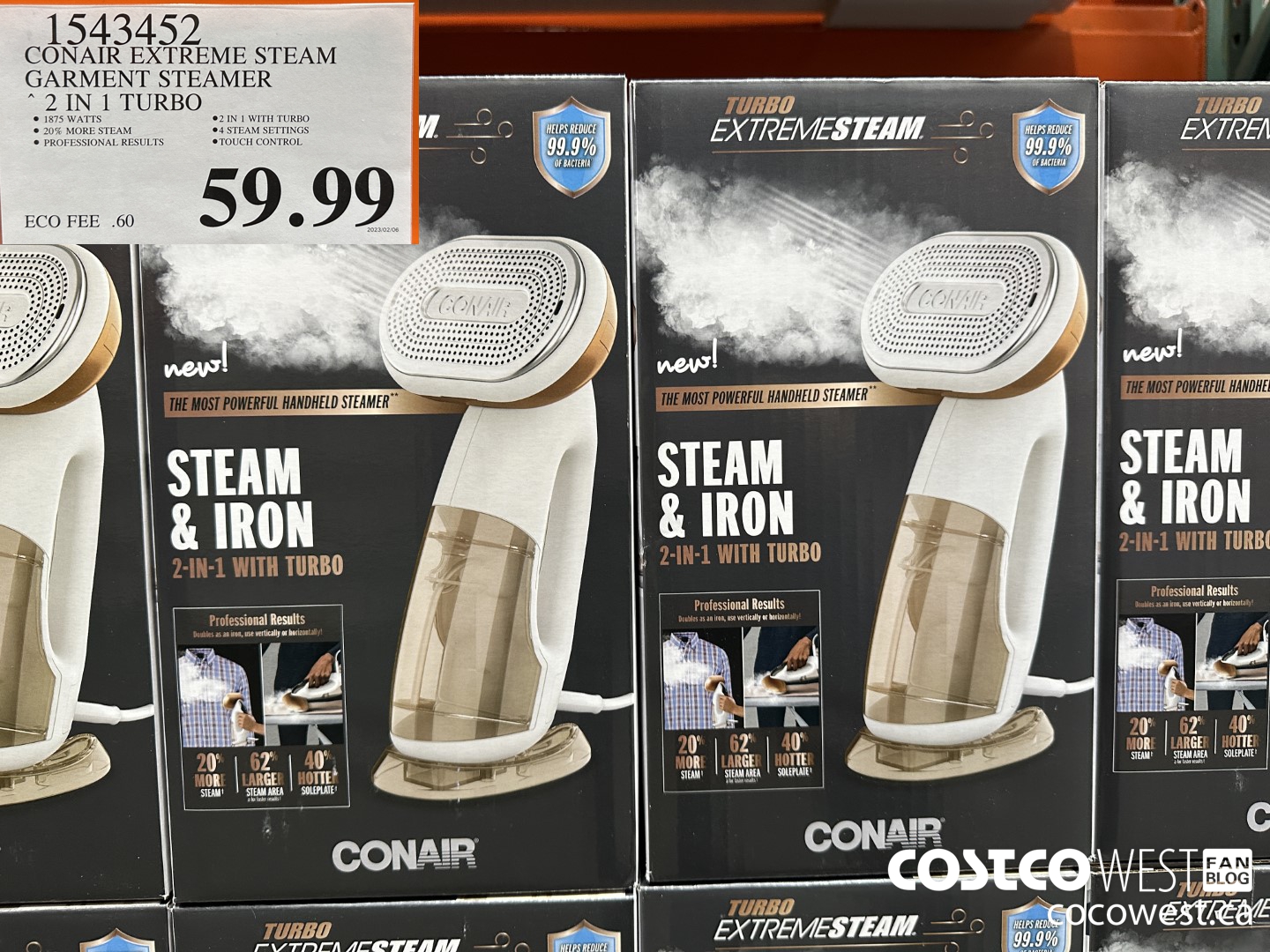 1543452 CONAIR TURBO EXTREME STEAM GARMENT STEAMER 2 IN 1 TURBO $59.99