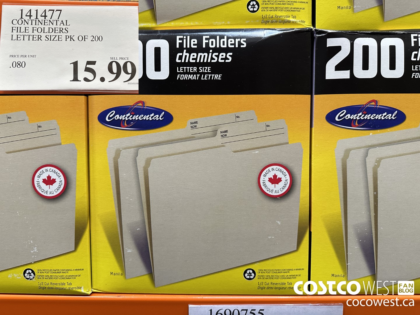 141477 CONTINENTAL FILE FOLDERS LETTER SIZE PK OF 200 $15.99
