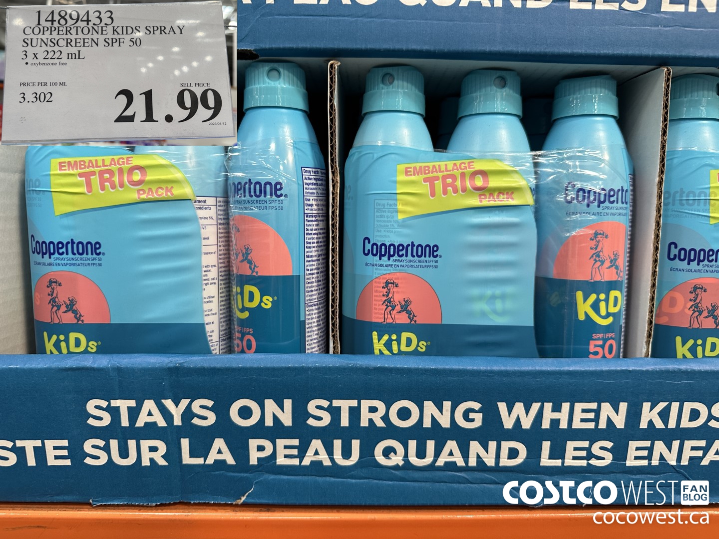 1489433 COPPERTONE KIDS SPRAY SUNSCREEN SPF 50 3 x 222 mL $21.99