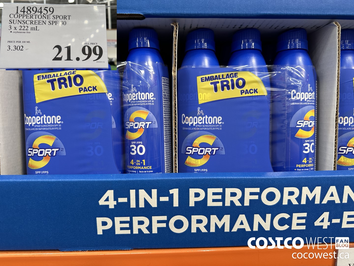 1489459 COPPERTONE SPORT SUNSCREEN SPF 30 3 x 222 mL $21.99