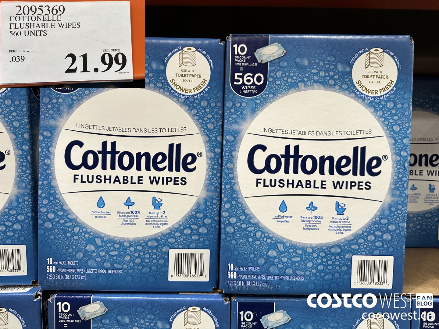 2095369 COTTONELLE FLUSHABLE WIPES 560 UNITS $21.99