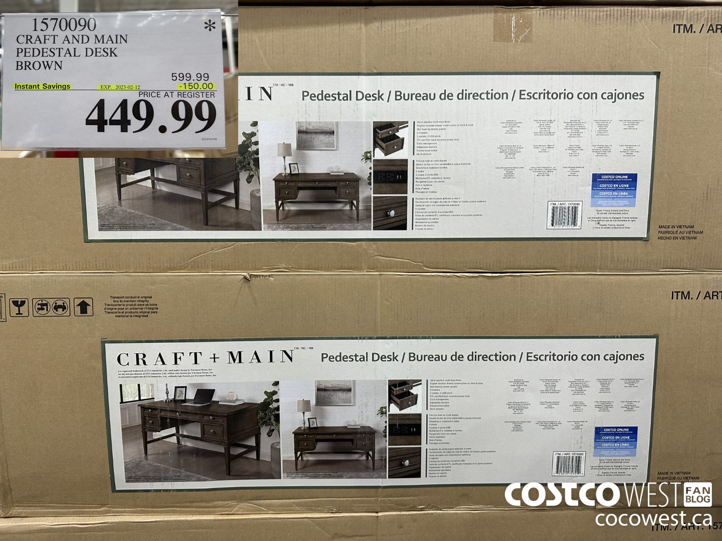 1570090 CRAFT AND MAIN PEDESTAL DESK BROWN ($150.00 INSTANT SAVINGS EXPIRES ON 2023-02-12) $449.99