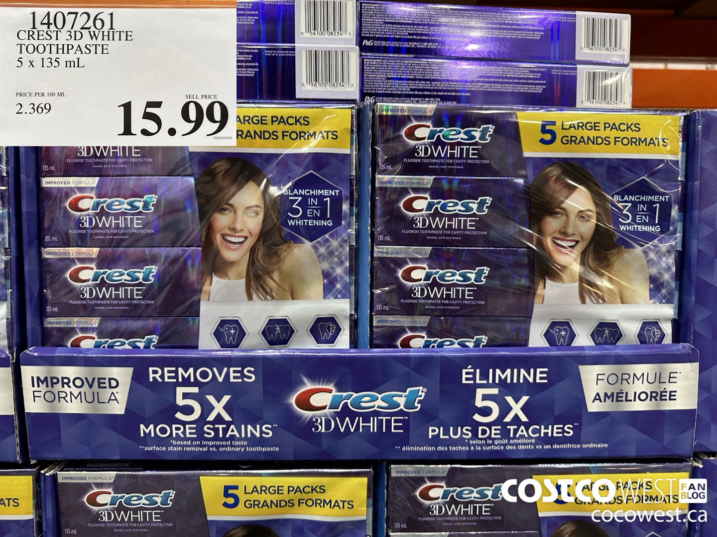 1407261 CREST 3D WHITE TOOTHPASTE 5 x 135mL $15.99