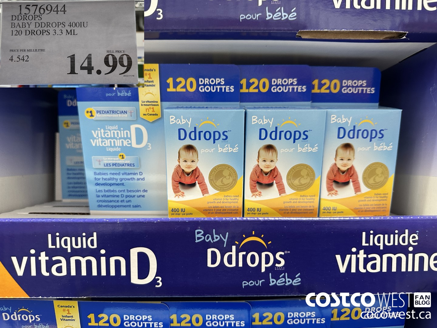 1576944 DDROPS BABY DDROPS 400IU 120 DROPS 3.3 ML $14.99