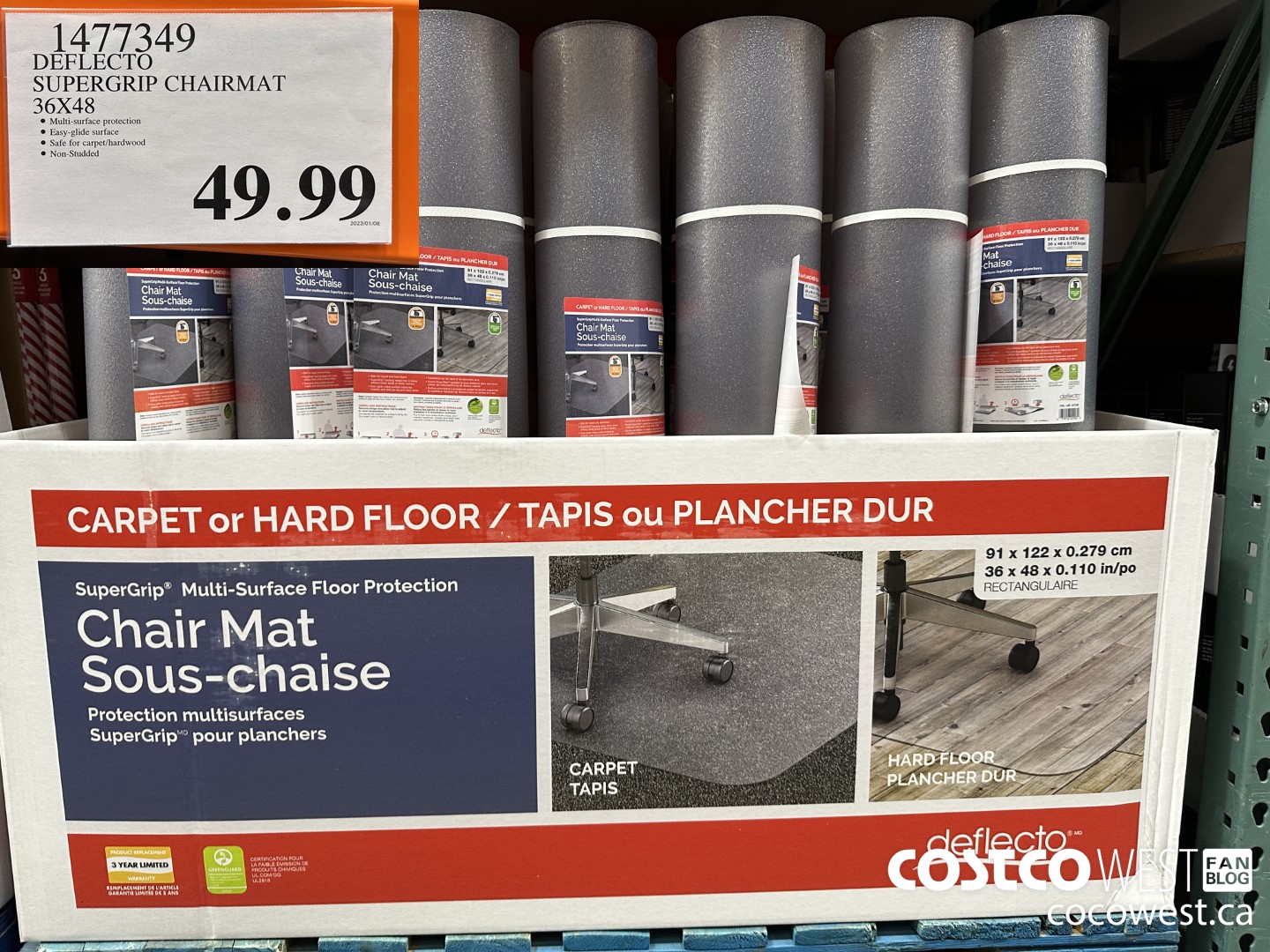 1477349 DEFLECTO SUPERGRIP CHAIRMAT 36x48 $49.99