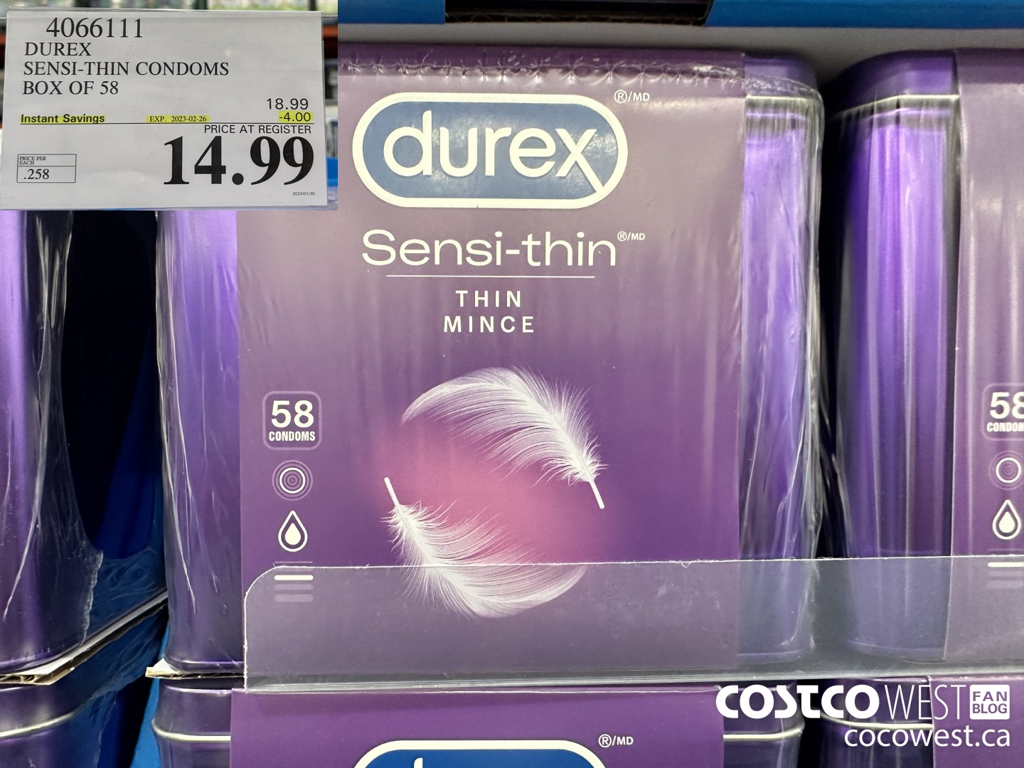 4066111 DUREX SENSI-THIN CONDOMS BOX OF 58 ($4.00 INSTANT SAVINGS EXPIRES ON 2023-02-26) $14.99