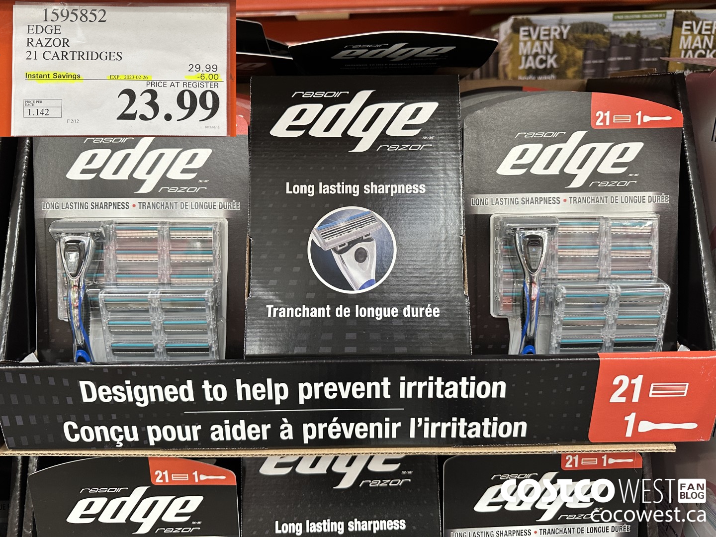 1595852 EDGE RAZOR 21 CARTRIDGES ($6.00 INSTANT SAVINGS EXPIRES ON 2023-02-26) $23.99