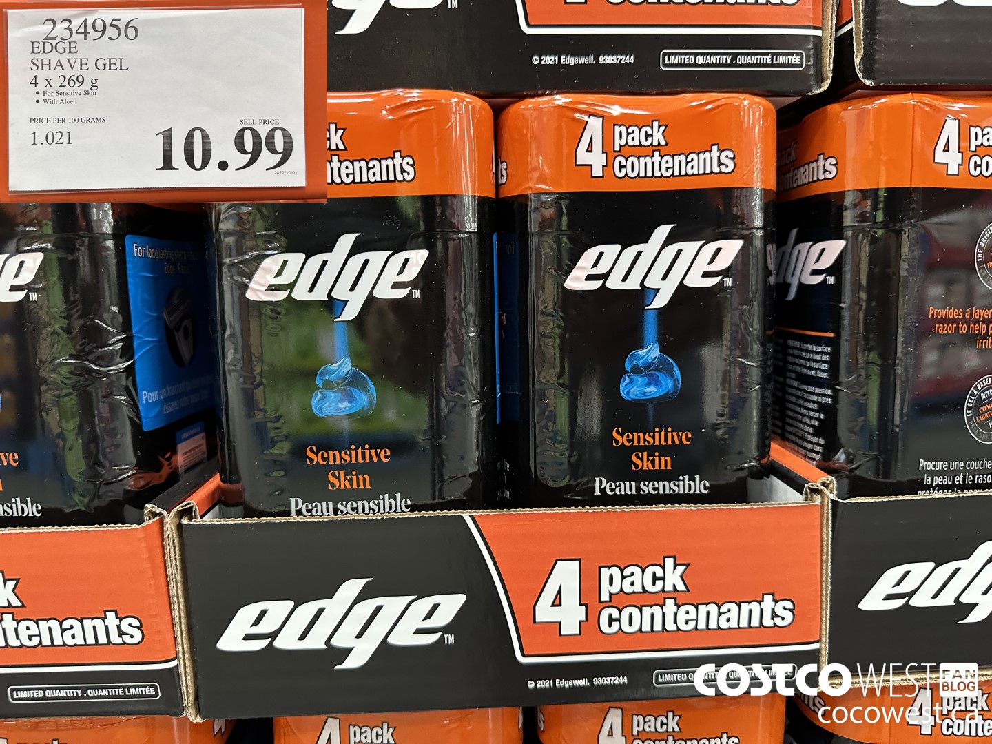 234956 EDGE SHAVE GEL 4 X 269 G $10.99