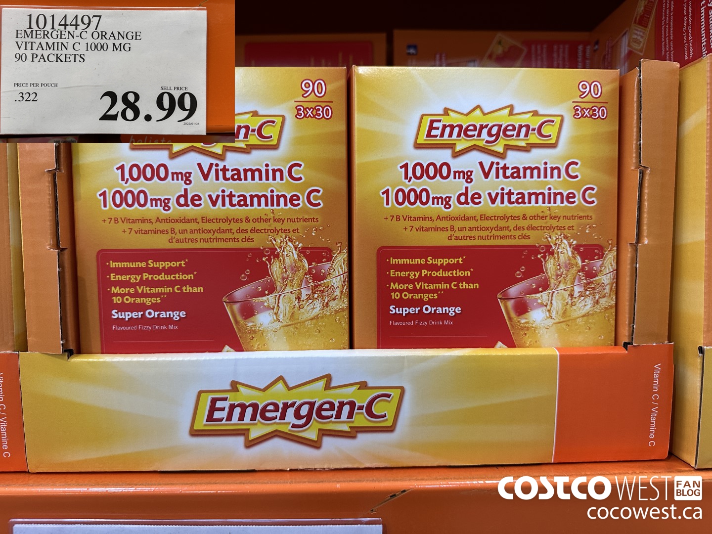 1014497 EMERGEN-C ORANGE VITAMIN C 1000 MG 90 PACKETS $28.99