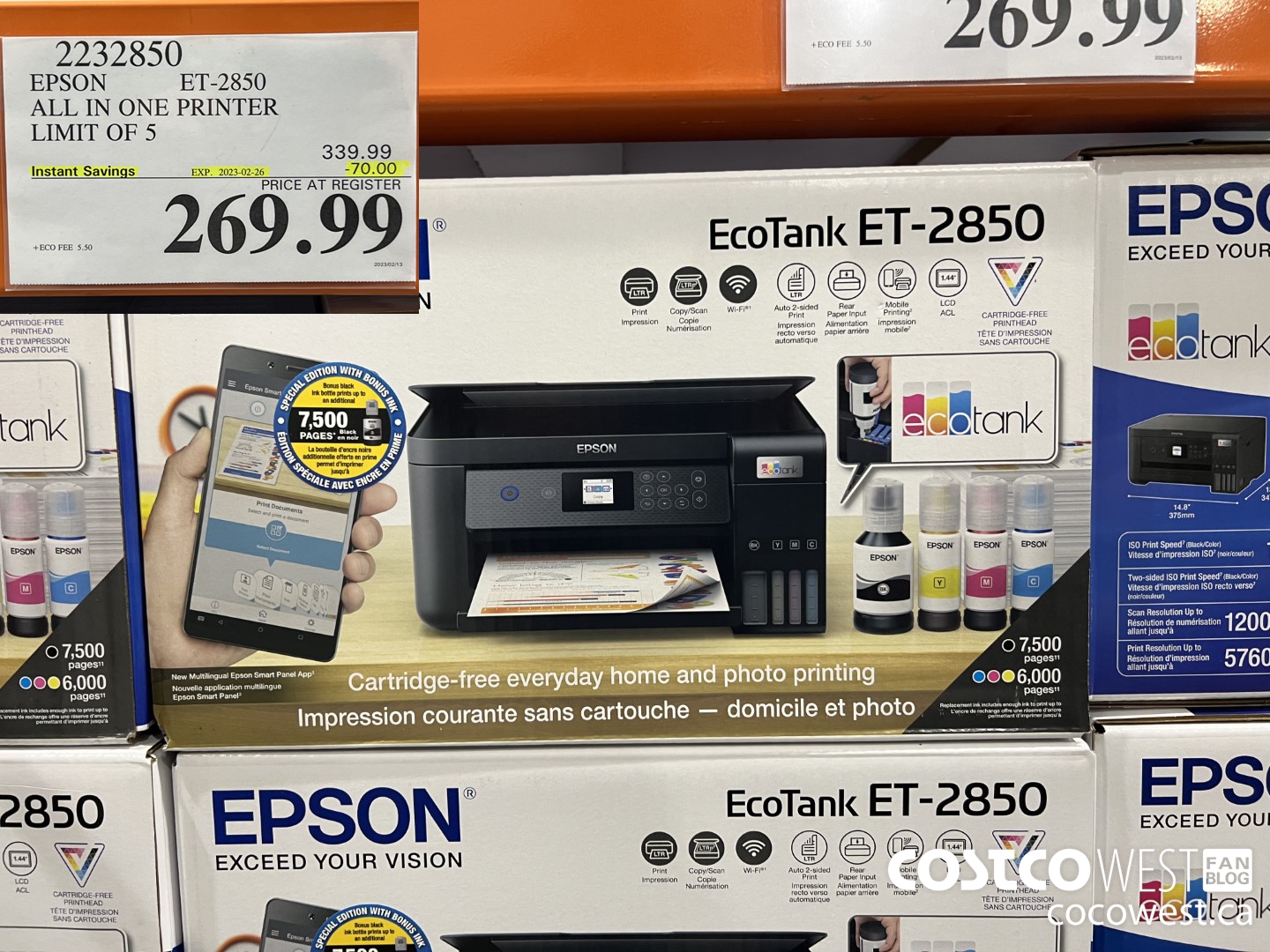 2232850 EPSON ET-2850 ECOTANK ALL IN ONE PRINTER EXTRA BLACK INK BOTTLE ($70.00 INSTANT SAVINGS EXPIRES ON 2023-02-26) $269.99